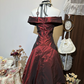 Dark red elegant temperament waist A-line slim short skirt homecoming dress R4241