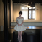 White gentle one-shoulder waist slim A-line short skirt homecoming dress R5092