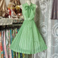 Light green checkered sleeveless fitted waist A-line midi ball gown R7504