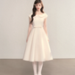 White baby doll collar waist slim A-line mid-length skirt homecoming dress R5413