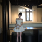 White gentle one-shoulder waist slim A-line short skirt homecoming dress R5092