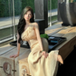 Apricot One-Shoulder Waist-Cinched Fitted Floor-Length Elegant Prom Dress R7104
