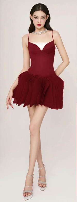 Red suspenders sexy waist slim skirt homecoming dress R4485