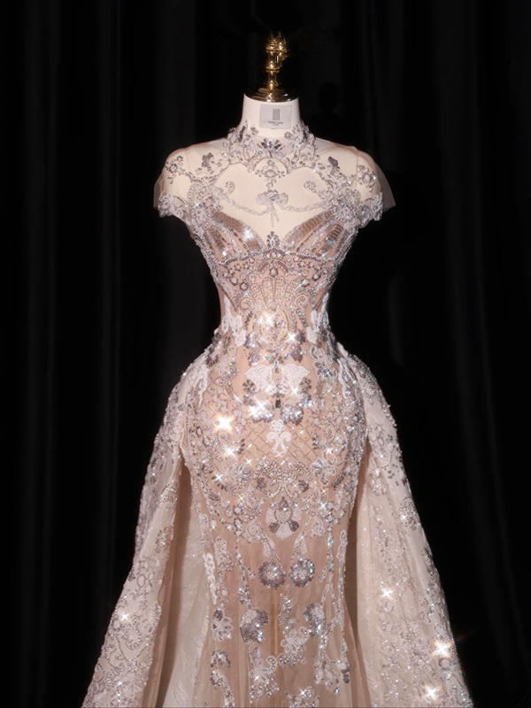 Light pink fitted waist bodycon long ball gown/bridal dress R8931