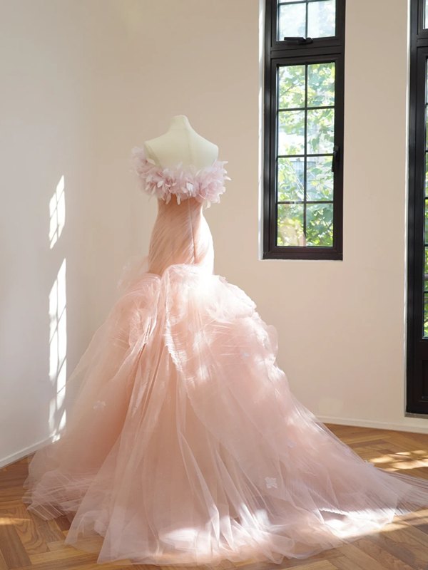 Light pink strapless fitted mermaid skirt long ball gown/bridal dress R8536