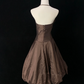 Gray-brown halter-neck fitted midi skirt ball gown R8692
