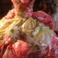 Pink retro floral strapless waist-cinching ball gown/bridal dress R7277