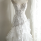 White strapless beaded fitted multi-layered long ball gown/bridal dress R6824