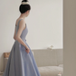 Light blue spaghetti strap, waist-cinched, full-skirted elegant prom dress R7970