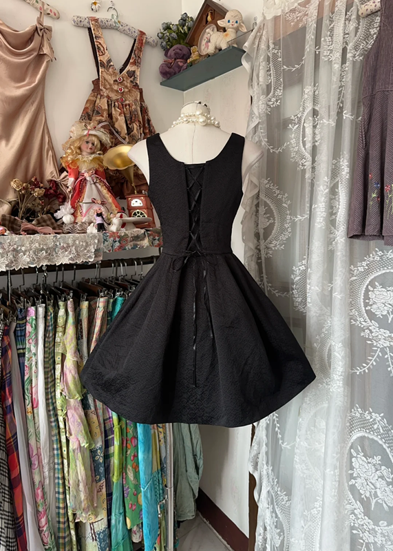 Black sleeveless fitted A-line maxi dress, ball gown R6344