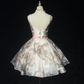 Retro pink floral suspender waist puffy princess skirt homecoming dress R4973