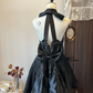 Black halter neck slim waist slim fit satin mini skirt homecoming dress R4283