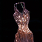 Rose gold sequined halter neck slim waist sexy long skirt, prom dress R5670