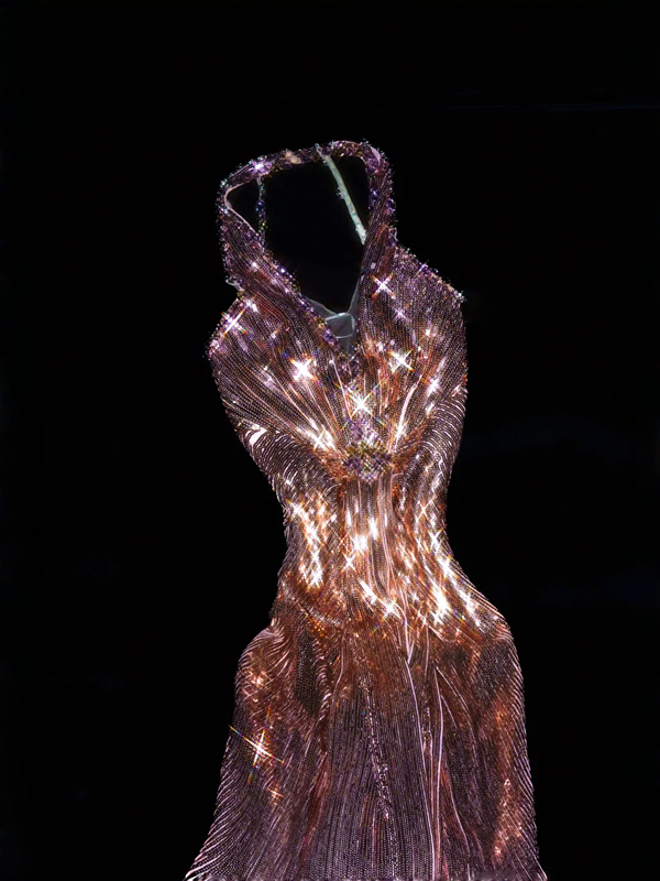 Rose gold sequined halter neck slim waist sexy long skirt, prom dress R5670