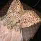 Light pink strapless rhinestone-embellished waist elegant fairy long ball gown R6904