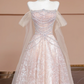 Light pink off-shoulder fitted waist long ball gown/bridal dress R8295
