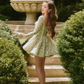 Green floral low-cut sexy waist slim A-line elegant fresh short skirt homecoming dress R4645