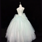 White strapless fitted bodice with light green tulle skirt, long ball gown R9051