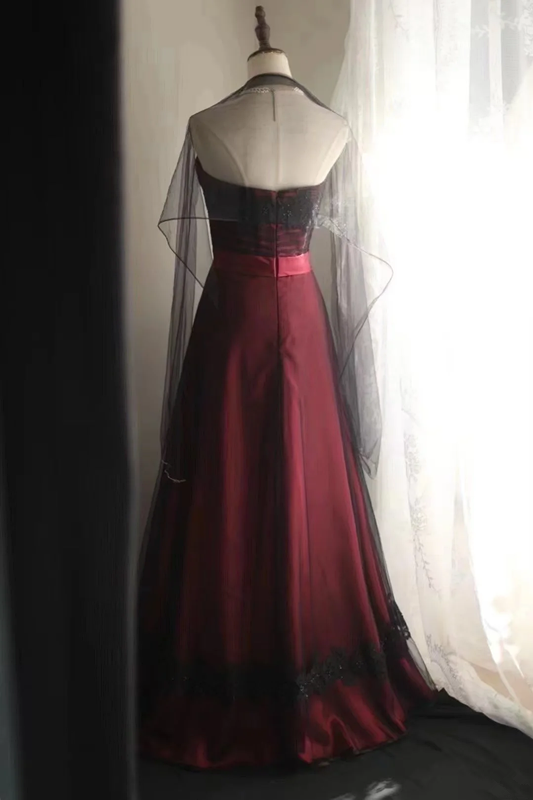 Deep red strapless fitted waist sexy long ball gown R6784