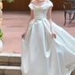 White one-shoulder slim waist elegant satin long dress bridal gown R5752