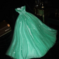 Green strapless, fitted waist, long princess-style ball gown with a full skirt R7044