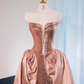 Pink strapless fitted long ball gown, bridal dress R8991