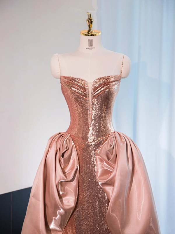 Pink strapless fitted long ball gown, bridal dress R8991