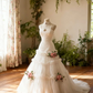 White halter-neck fitted long ball gown with a full skirt R6705