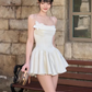 White suspenders, slim waist, A-line, long skirt, homecoming dress R4403