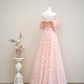 Light pink off-the-shoulder fitted long ball gown, bridal dress R8901