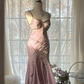 Light pink halter-neck fitted waist slim-fitting irregular hem midi ball gown R7700