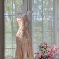 Champagne-colored halter-neck fitted slim-fitting ball gown with an asymmetrical hem R7659