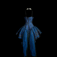 Blue halter-neck fitted short ball gown with a tiered skirt R6665