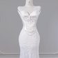 White strapless fishtail bodice, sexy bodycon skirt, long ball gown R8265