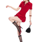 Red polo neckline, slim waist, flower bud skirt, cute short skirt, homecoming dress R4726