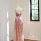 Light pink sequined halter-neck long ball gown R8440