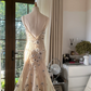 Light apricot halter-neck fitted waist slim-fitting irregular hem long ball gown R7771