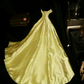 Yellow strapless fitted long ball gown R6984