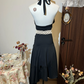 Black halterneck waist dark pleated slim sexy maxi dress homecoming dress R4323