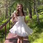 White Spaghetti‑Strap Tie‑Waist Fit‑and‑Flare Princess Mini Homecoming Dress R5455