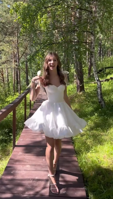 White Spaghetti‑Strap Tie‑Waist Fit‑and‑Flare Princess Mini Homecoming Dress R5455