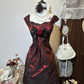Dark red elegant temperament waist A-line slim short skirt homecoming dress R4241