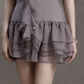 High-grade gray chiffon halter neck waist slim fit ruffled skirt short homecoming dress R4685