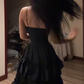 Black halter-neck fitted tiered skirt ball gown R8068