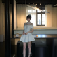 White gentle one-shoulder waist slim A-line short skirt homecoming dress R5092