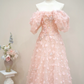 Light pink off-the-shoulder fitted long ball gown, bridal dress R8901