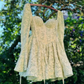 Green floral low-cut sexy waist slim A-line elegant fresh short skirt homecoming dress R4645
