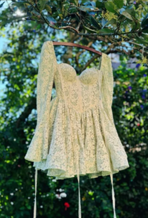 Green floral low-cut sexy waist slim A-line elegant fresh short skirt homecoming dress R4645