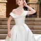White one-shoulder slim waist elegant satin long dress bridal gown R5752
