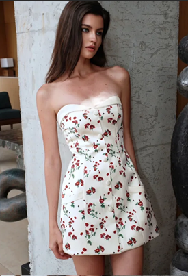 White floral tube top slim waist sexy cute short skirt homecoming dress R4525